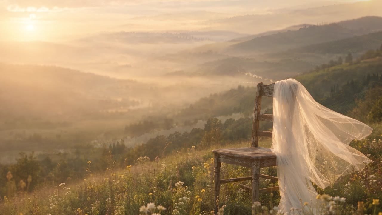 Wildflowers on a hillside in warm light